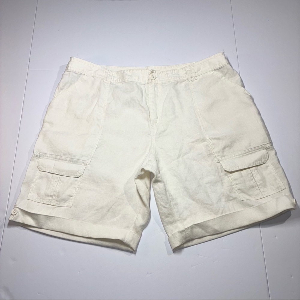 100% Linen Shorts Ivory Size 16 Coldwater Creek Minimalist Coastal Grandma